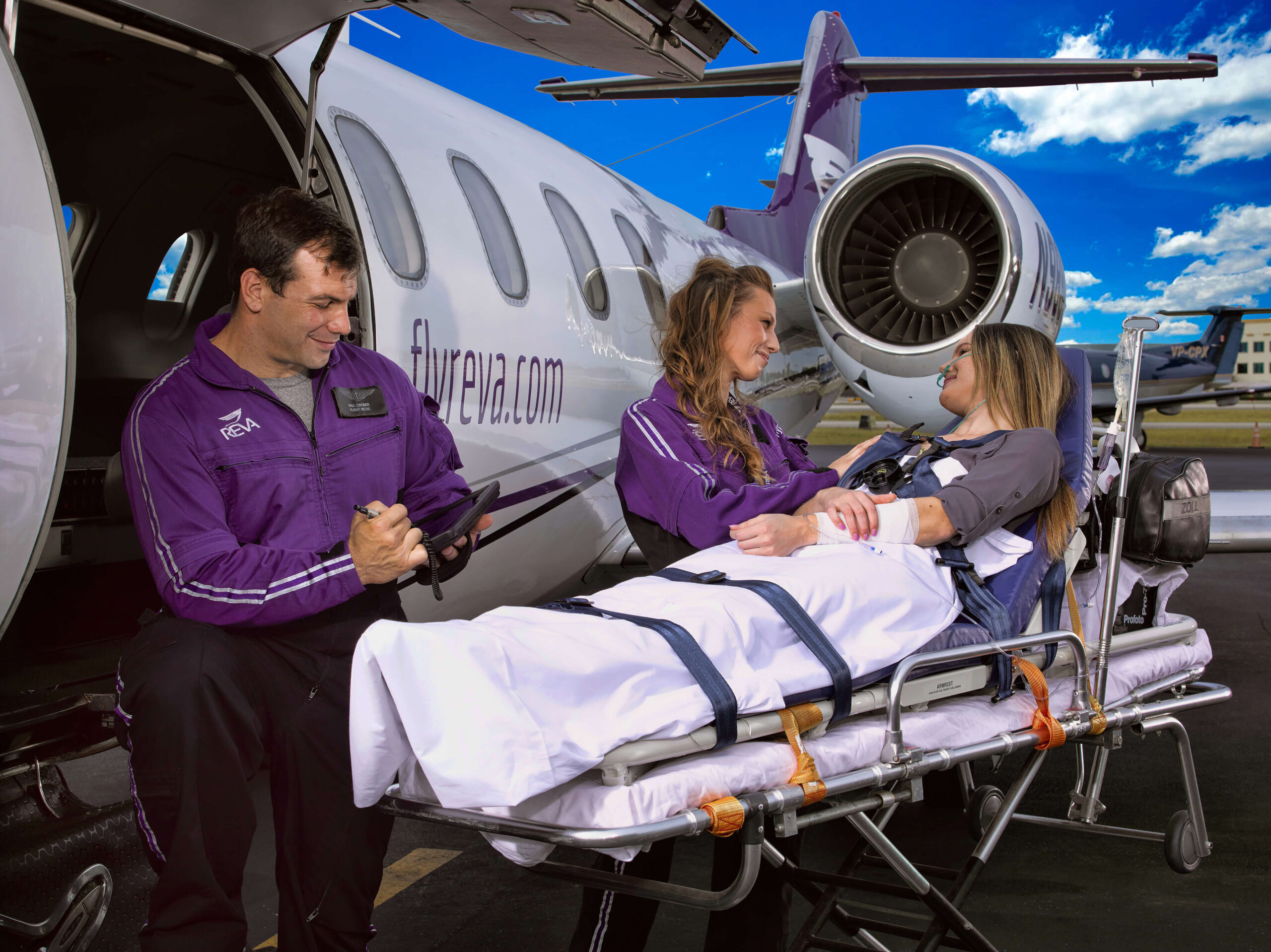 air ambulance international responders helping a patient on a gurney